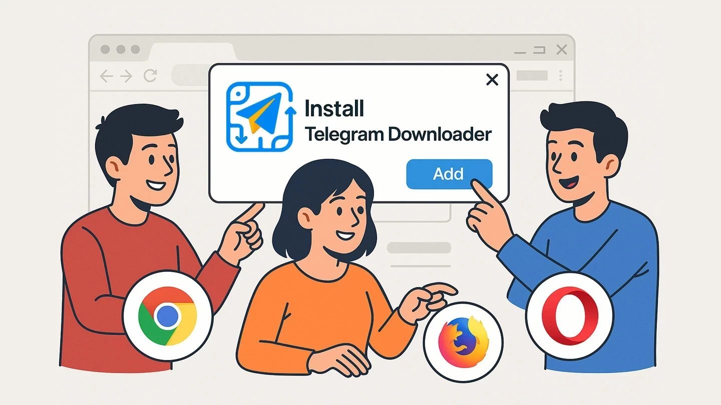 Extensión de Telegram Downloader ejecutándose en un navegador, mostrando su sencilla interfaz.